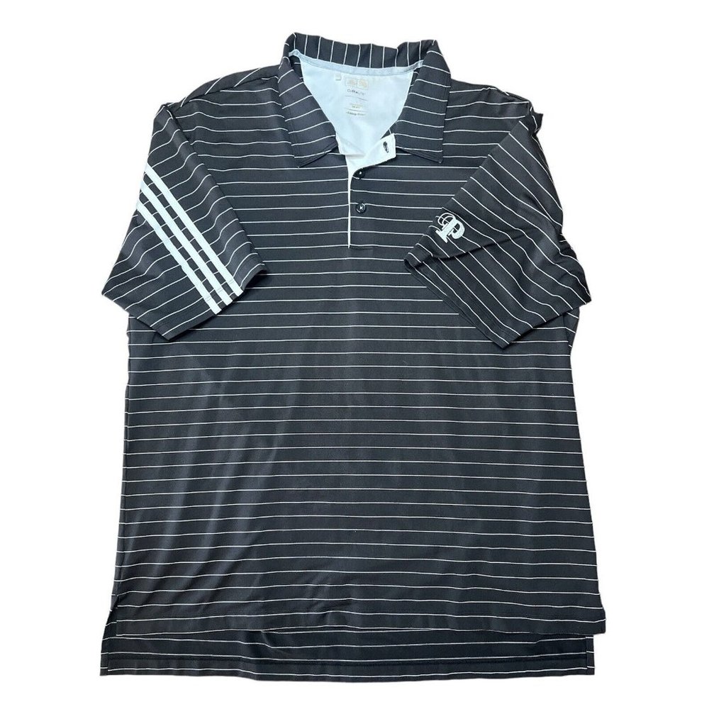 Adidas Mens Shirt Large White Black Polo Short Sleeve Golf Button Climalite EUC - Picture 2 of 7
